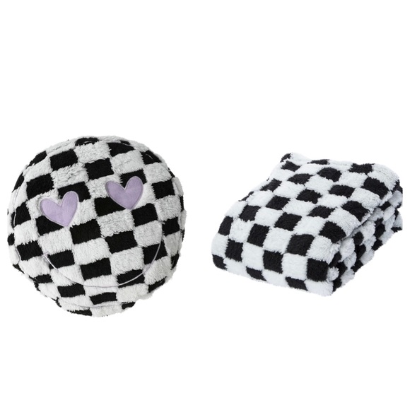 Other - Checkered Happy Face Pillow and Throw Blanket